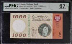 Poland 1000 Zlotych 1965 P141 UNC / PMG Superb GEM67EPQ - Picture 1 of 2