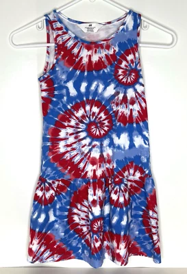 H&M Niñas 122/128 cm EE. UU. 6X 7 Vestido sin mangas Verano Tie Dye Patriótico Rojo Blanco Azul Foto 1 de 4