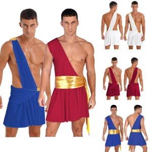 Men's Roman Toga Party Dress Halloween One Shoulder Strap Suspender Ruffle Skirt - Picture 1 of 86