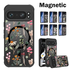 For Google Pixel 9 Pro XL 9A 8A 7 Magnetic Hybrid Flower Pattern PC Case Cover - Picture 1 of 14