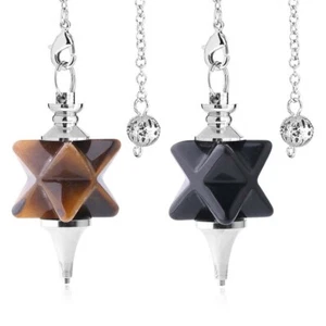 Piedra de cristal de cuarzo rosa natural Merkaba estrella péndulos para adivinación radiestesia - Imagen 1 de 14