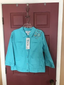 Womens NWT Patchington Turquoise Blue Jacket With Floral Embroidery Size XL - Picture 1 of 8