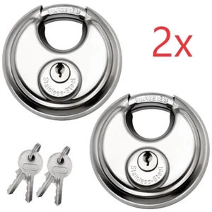2 Round Lock Padlock Storage Unit Key Stainless Steel Cylinder Waterproof Silver - Picture 1 of 9
