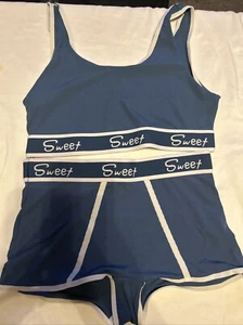 Sweet Women’s Light Blue W/white Trim Sports Bra & Underwear Set Size Medium New - Picture 1 of 11