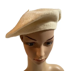 Vintage TARGET Ivory Cream Boina Beret 100% Wool Unisex Made Hong Kong OSFA EUC - Picture 1 of 9