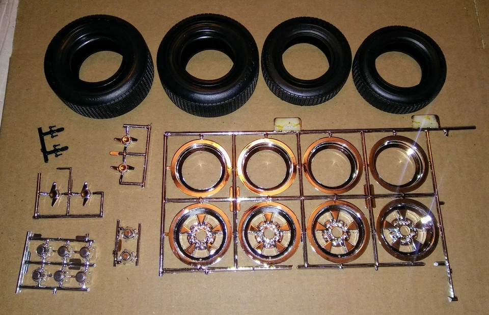 1/8 Monogram 32 Ford Big Deuce chrome Mag Wheels w/ Goodyear Tires - Image 1 of 2