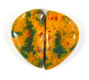 17 Ct Top Natural Bloodstone Pair Fancy Cabochon Gemstone Jewelry Making BK=0272 - Picture 1 of 6