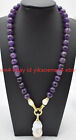 Natural Purple Amethyst Beads White Keshi Baroque Pearl Pendant Necklace 16-28''
