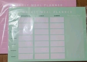 2× A4 WEEKLEY SPEISEPLANER 😋 😍 & EINKAUFSLISTE ROSA & HELLGRÜN - Bild 1 von 7