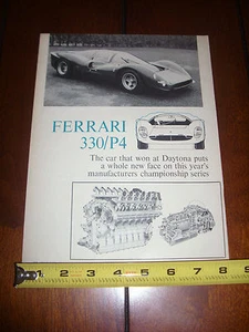 AUTO DA CORSA FERRARI 330 / P4 - ARTICOLO LETTERATURA ORIGINALE D'EPOCA 1967 - Foto 1 di 3