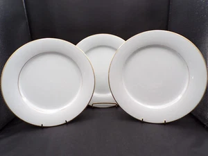 3 Vintage Noritake China Japan Dawn 5930 Dinner Plates White Gold Trim 10.5" F25 - Picture 1 of 9