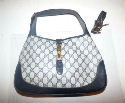 Gucci navy Guccissima print 1961 Jackie Hobo with extender! - Image 1 of 4