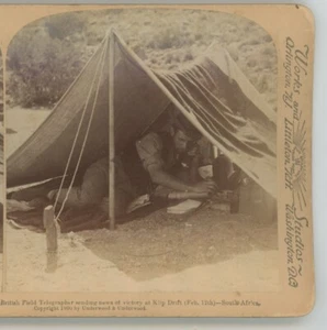Telégrafo de campo británico en Klip Drift 12 de febrero Sudáfrica Stereoview - Imagen 1 de 4