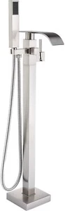 Brushed Nickel Floor Mount Free Standing Bathtub Faucet Tub Filler with Handheld - Picture 1 of 9