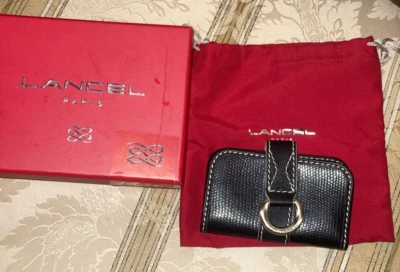LANCEL PARIS KEY RING HOLDER CASE 6 HOOKS BLACK LEATHER NEW RARE - Photo 1/4