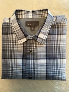 VINCE Men's Medium Blue Plaid Soft Lightweight Cotton Long Sleeve Button Shirt - Picture 1 of 8