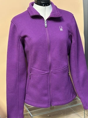 Chaqueta Suéter Spyder Core Para Mujer Cremallera Completa Acanalada Manga Larga Púrpura Grande L Foto 1 de 4