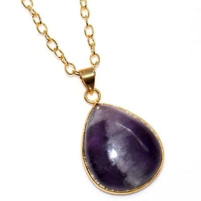 Classy Natural Amethyst Golden Plated Gemstone Handmade Necklace 19" GW - Image 1 of 3