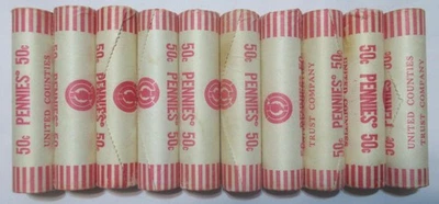 10 Rolls Uncirculated UNC Lincoln Small Cent Coin 8 1973 2 1974 Bank Rolled Wrap - Image 1 of 3