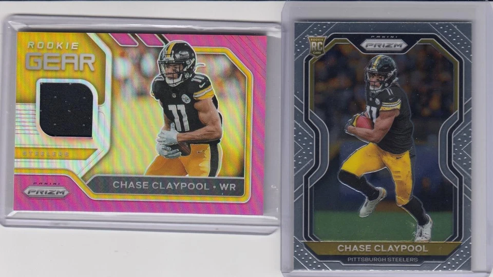 2 * CHASE CLAYPOOL * 2020 PRIZM PINK ROOKIE GEAR HOLO JERSEY + BASE RC  - Image 1 of 1