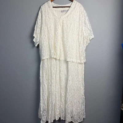 Vtg Nostalgia II 3X White Lace Cottagecore Button Front Midi Dress Set Victorian - Image 1 of 4