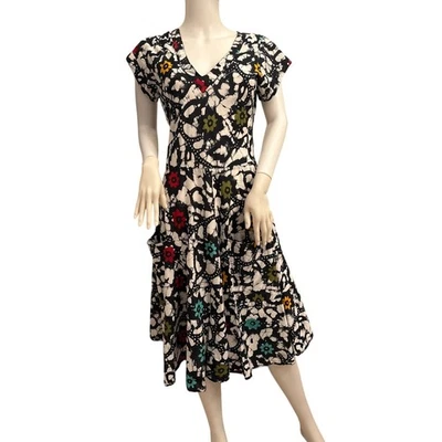 Vestido Addict Negro Floral Algodón Manga Corta Línea A Vestido Informal Talla Mediana Foto 1 de 4