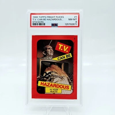 1988 Topps Fright Flicks Freddy TV Can Be Hazardous #1 PSA 8 Sticker Pop 7 - Image 1 of 3
