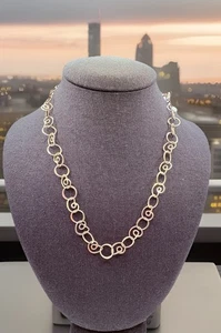 Sterling Silver 925 Circles & Open Hearts Link Necklace 18” Unique Delicate - Picture 1 of 5