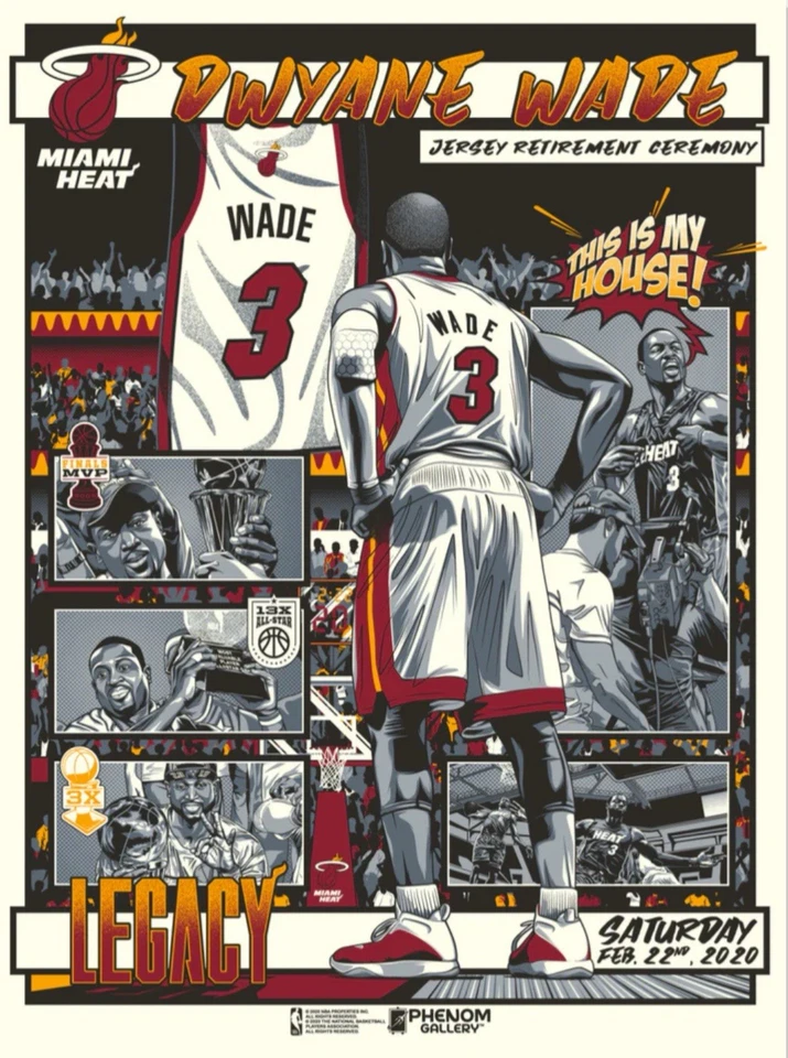 18x24 NBA Poster : MIAMI HEAT DWYANE WADE LEGACY RETIRED NUMBER - Image 1 of 1