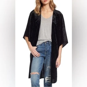 NUEVO Cárdigan largo con bisagra de terciopelo negro plumero kimono talla única nuevo con etiquetas - Imagen 1 de 12