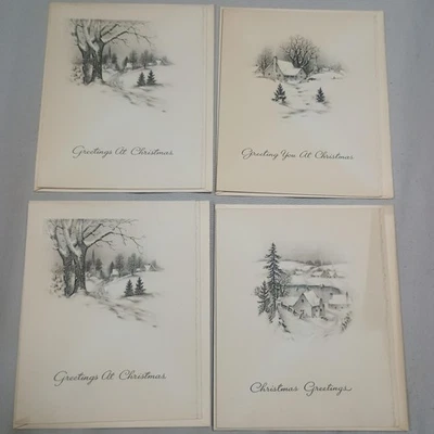 Juego de 4 tarjetas de Navidad Gibson vintage grabados de acero hechas en EE. UU. escenas de invierno Foto 1 de 4