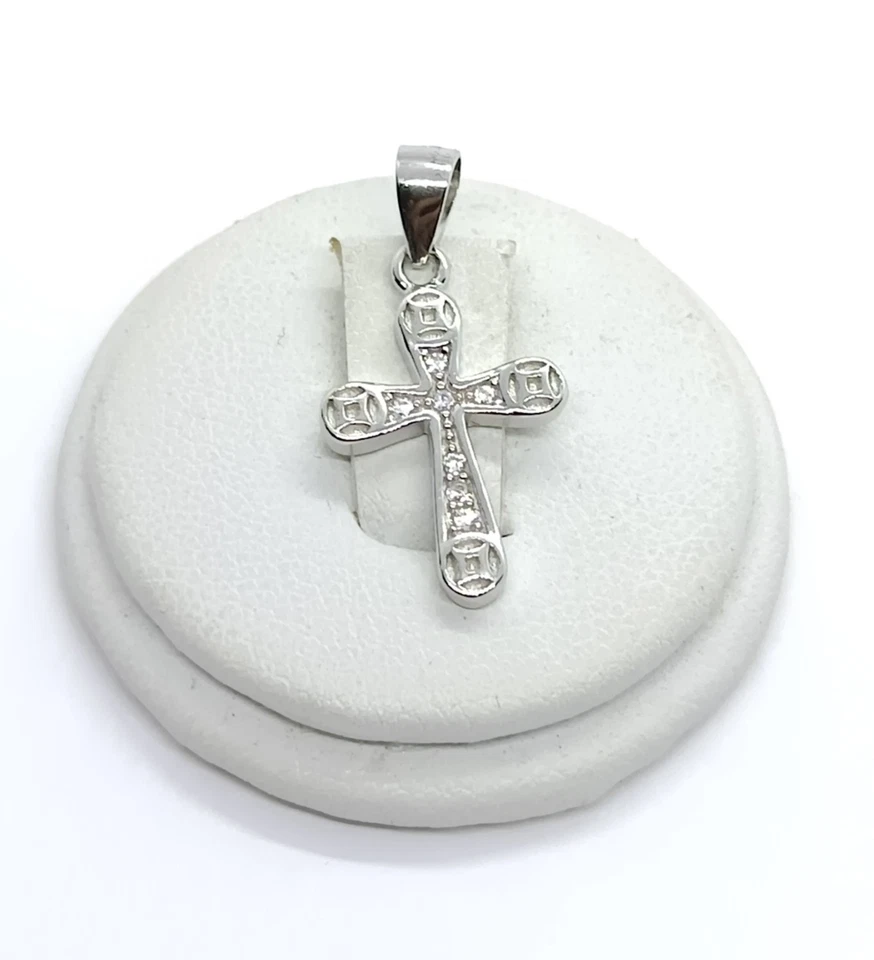 Ciondolo croce in argento 925/1000 con zirconi bianchi - Immagine 1 di 4