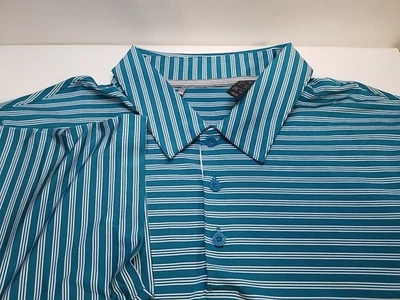 Camisa polo de golf Adidas para hombre XL azul verdoso blanco a rayas manga corta Foto 1 de 4