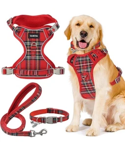 Set Collare Guinzaglio Imbracatura per Cani Rosso Plaid M - Foto 1 di 6