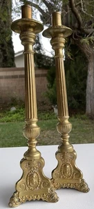 Antique Brass Alter Catholic Church Religious Jesus Mary Bust Candlesticks - Picture 1 of 23