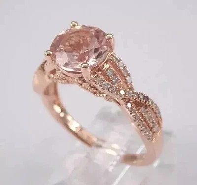 14k Rose Gold Plated 2Ct Round Cut Lab-Created Morganite Twisted Engagement Ring - Image 1 of 4