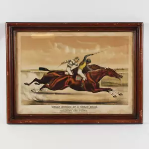 1891 Currier & Ives Horse Racing Lithograph Great Horses in a Great Race - Picture 1 of 8