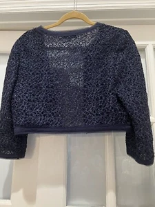 Kay Unger New York Women’s Navy Blue Confetti Lace Pewter Bolero Jacket Size 12 - Picture 1 of 11