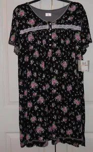 Camicia da notte corta in pizzo Aria bianca bordo in pizzo nero rosa blu fiore taglia 2X nuova con etichette - Foto 1 di 4