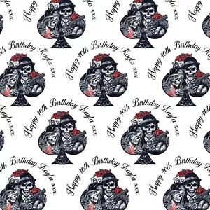 PAPEL DE ENVOLVER REGALO FELIZ CUMPLEAÑOS TATUAJE GÓTICO VINTAGE PERSONALIZADO - Imagen 1 de 2