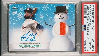 2021 Topps Holiday Cristian Javier #/3 Rookie Patch Auto Autograph PSA 8 POP 1/1 - Image 1 of 3