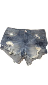 Almost Famous Distress Jean Shorts Cute Size 5 Girls Blue Rose Embroidery - Picture 1 of 9