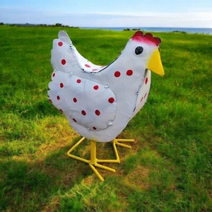 🐔🎨 Handmade-painted Hen-Chicken Metal Art Yard White/Red Home Garden Decor🌿🏡 - Picture 1 of 15