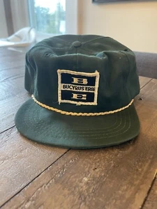 BUCYRUS ERIE VINTAGE PATCH ROPE ADJUSTABLE GREEN TRUCKER BASEBALL CAP RARE - Picture 1 of 8