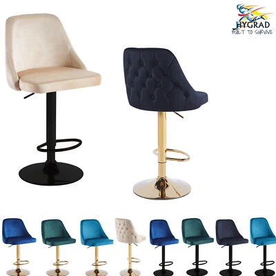 2 x Velvet Swivel Breakfast Bar Kitchen Island Pub Stools Chair Seats Gas Lift - Image 1 of 4