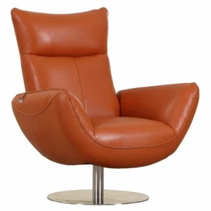 Maklaine 22" Modern Genuine Italian Leather Lounge Chair in Orange - Picture 1 of 11