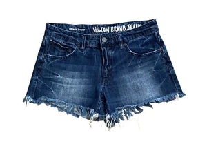 VOLCOM Womens Size 3 Cut Off Denim Blue Jean Stoned 100% Cotton Summer Shorts - Picture 1 of 9