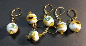Stitch Markers Holders Knitting Crochet HANDCRAFTED BEADED SUNFLOWERS 6pc #05 - Picture 1 of 8