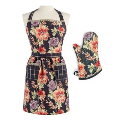 DELANTAL ESTAMPADO FLORAL MARTHA STEWART Talla O/S y MITÓN HORNO Tierra Oscura Floral Nuevo con Etiquetas Foto 1 de 3