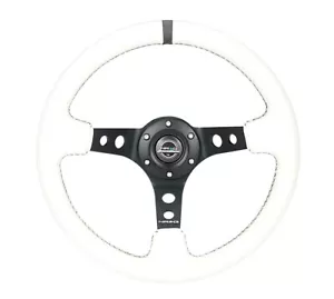 Volante reforzado a rayas negras de cuero blanco profundo NRG 350 mm 3" con 3 radios - Imagen 1 de 4